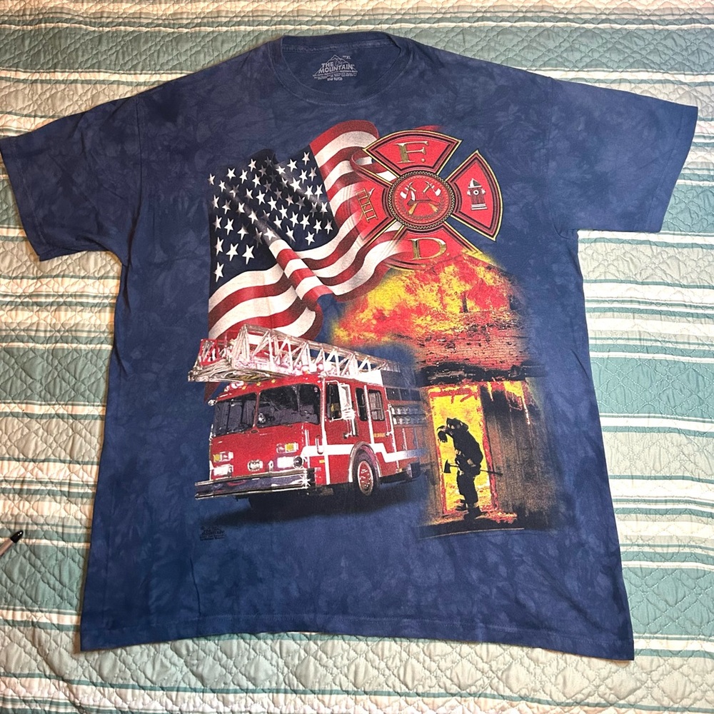 Vintage 2001 The Mountain Fire Department Blue Tie Dye Shirt Sz XL